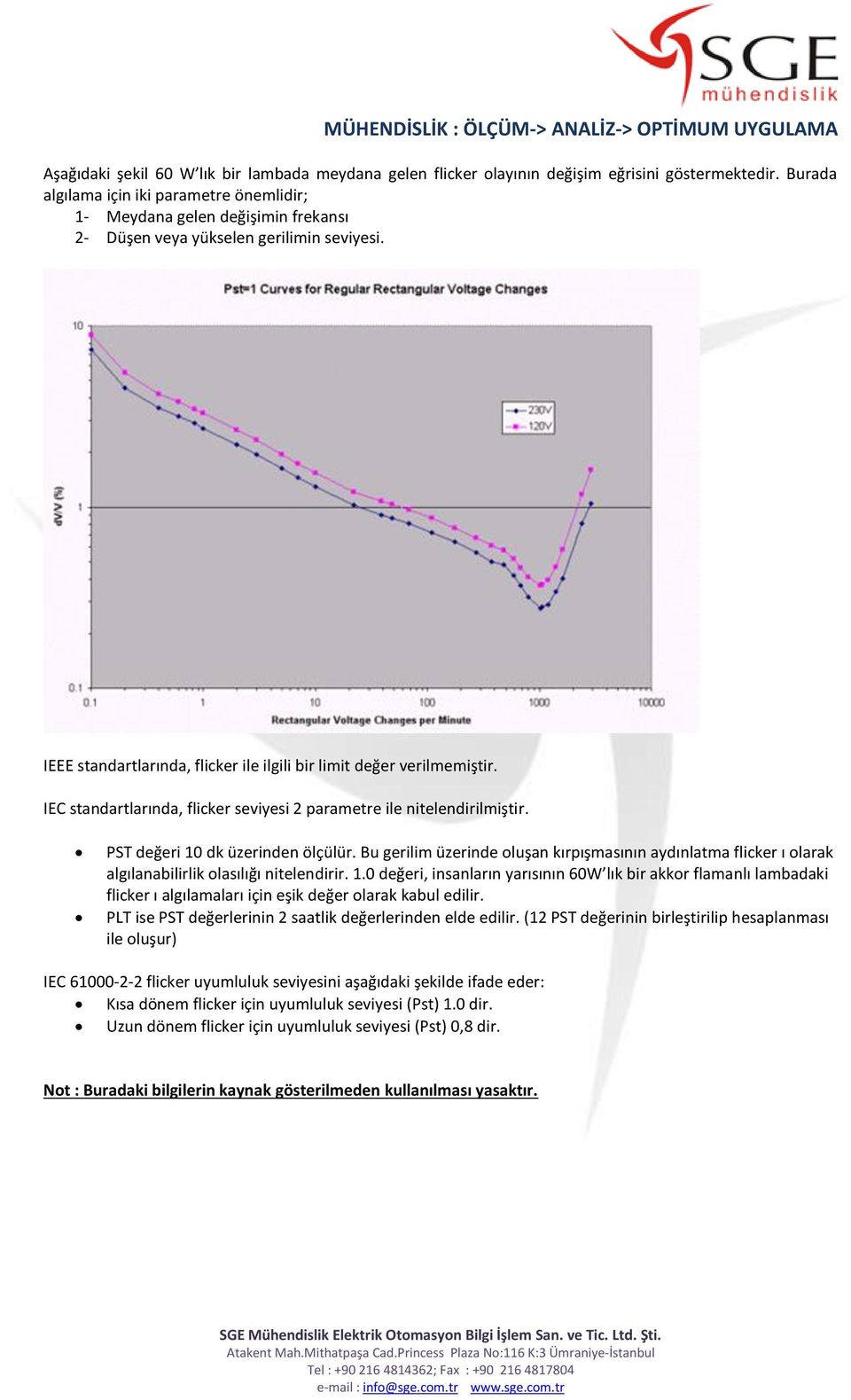 IEC standartlarında, flicker seviyesi 2 parametre ile nitelendirilmiştir. PST değeri 0 dk üzerinden ölçülür.