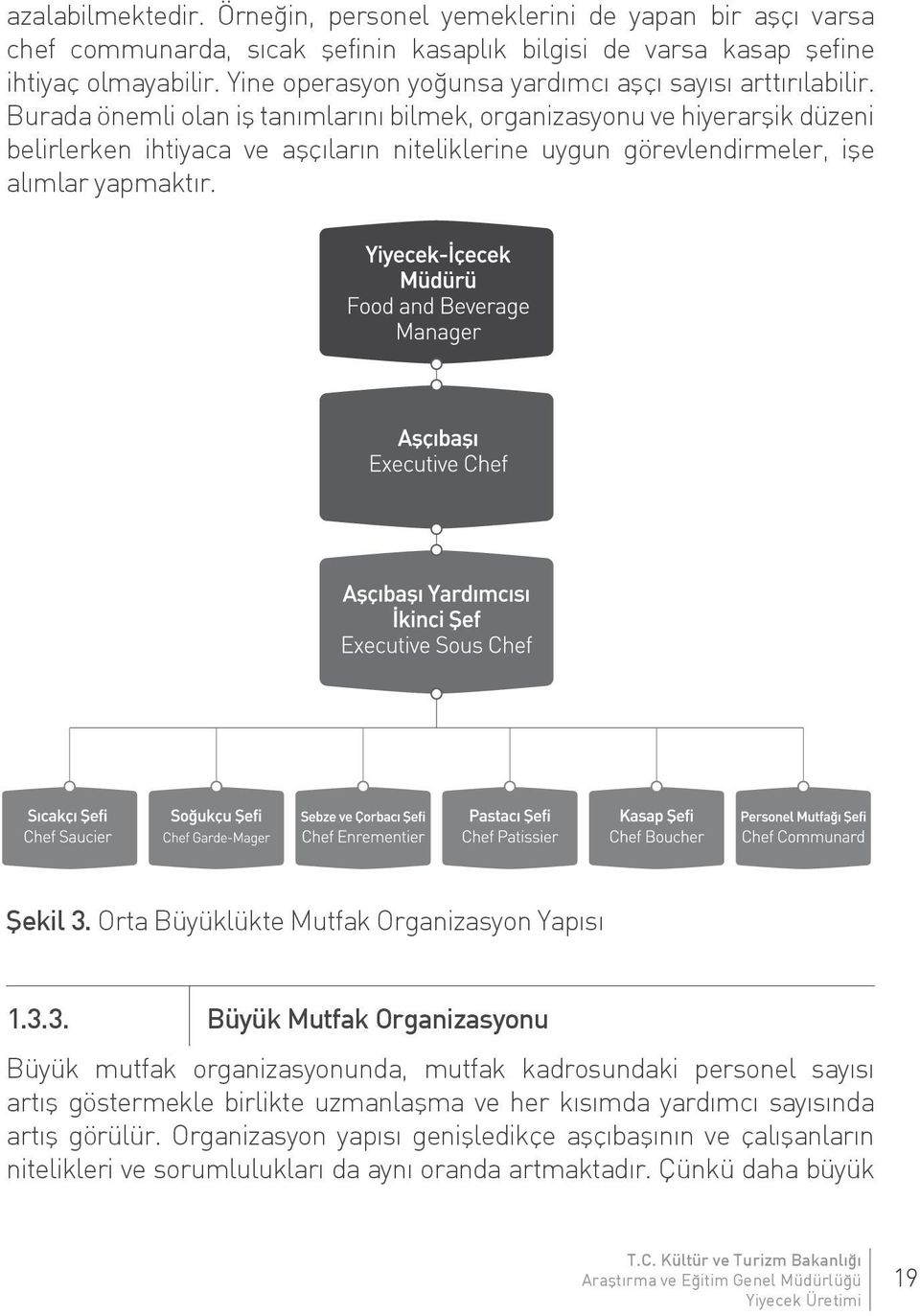 Burada önemli olan iş tanımlarını bilmek, organizasyonu ve hiyerarşik düzeni belirlerken ihtiyaca ve aşçıların niteliklerine uygun görevlendirmeler, işe alımlar yapmaktır. Şekil 3.