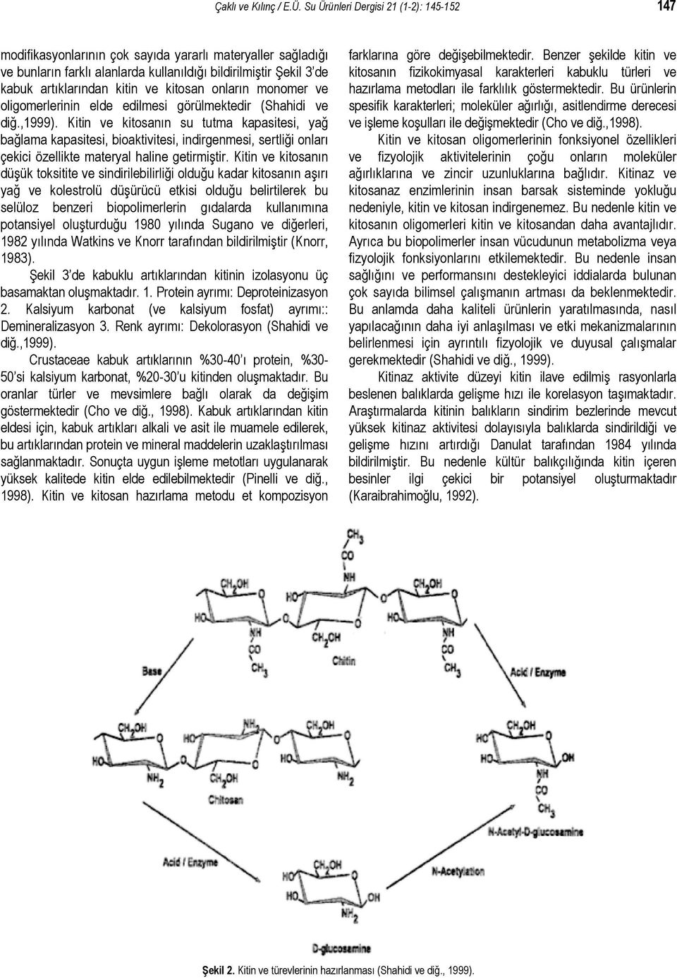 kitosan onların monomer ve oligomerlerinin elde edilmesi görülmektedir (Shahidi ve diğ.,1999).