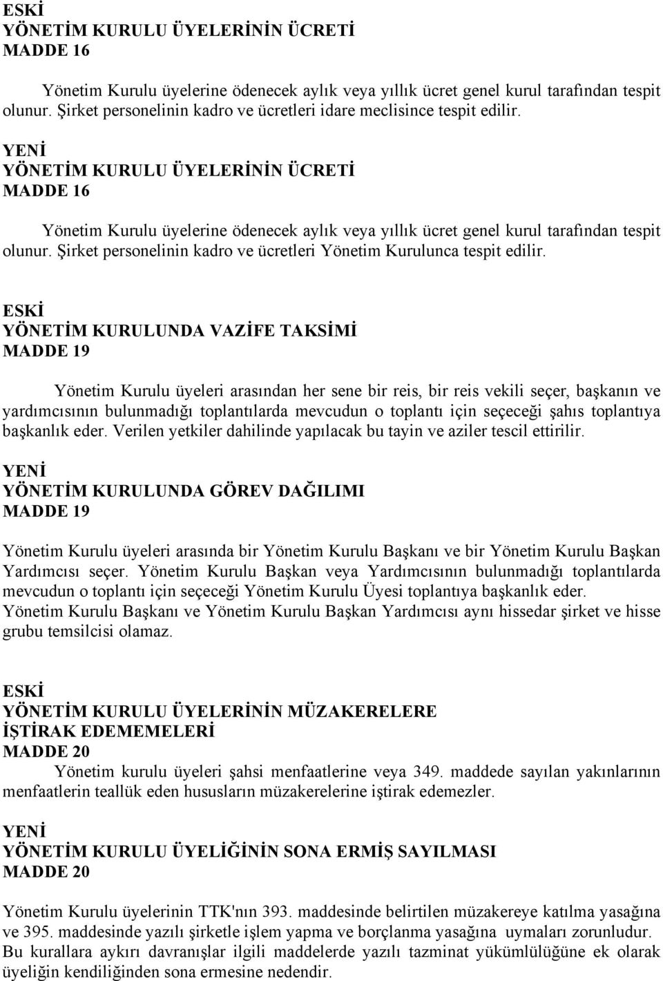 YÖNETİM KURULUNDA VAZİFE TAKSİMİ MADDE 19 Yönetim Kurulu üyeleri arasından her sene bir reis, bir reis vekili seçer, başkanın ve yardımcısının bulunmadığı toplantılarda mevcudun o toplantı için