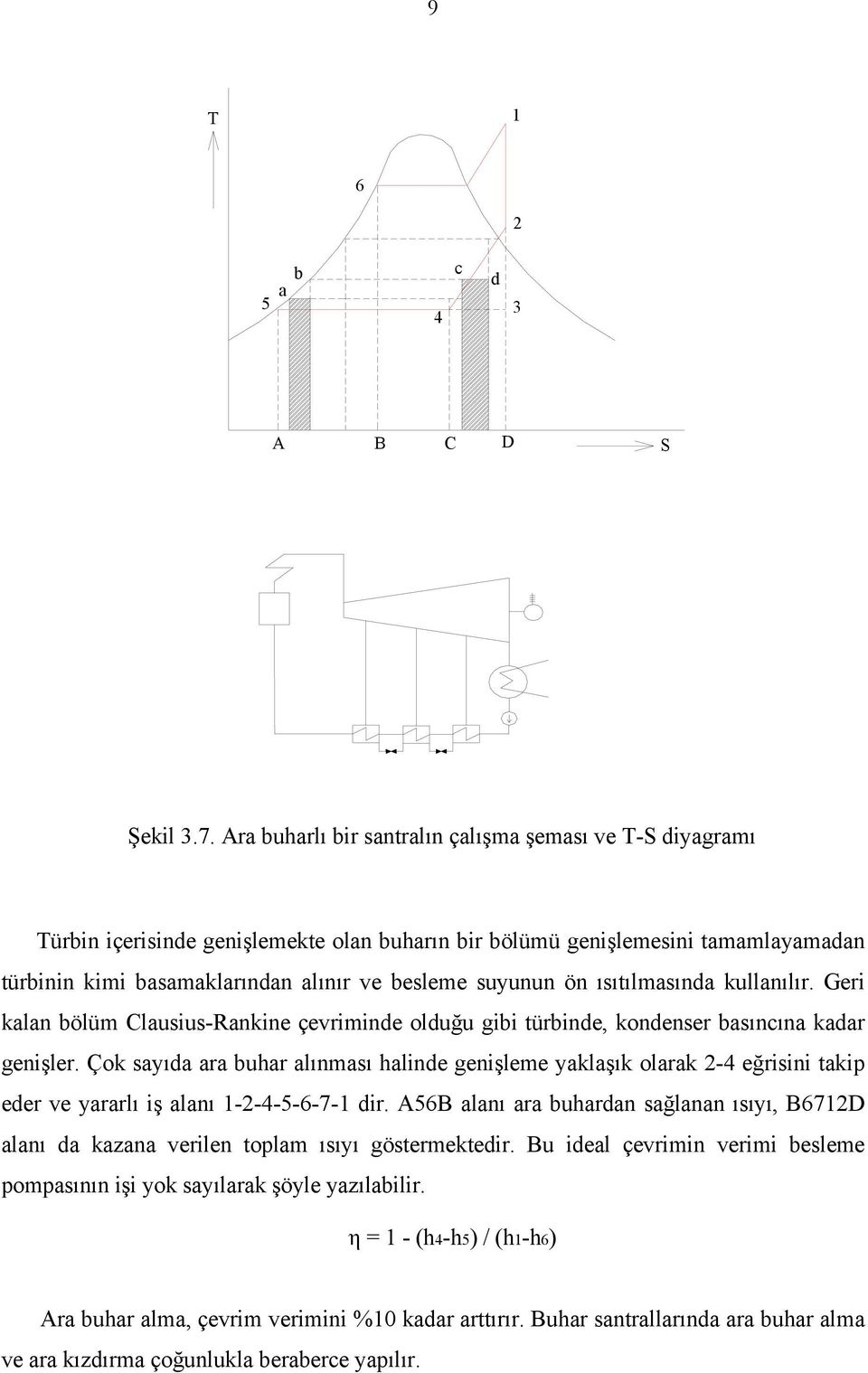 ön ısıtılmasında kullanılır. Geri kalan bölüm Clausius-Rankine çevriminde olduğu gibi türbinde, kondenser basıncına kadar genişler.