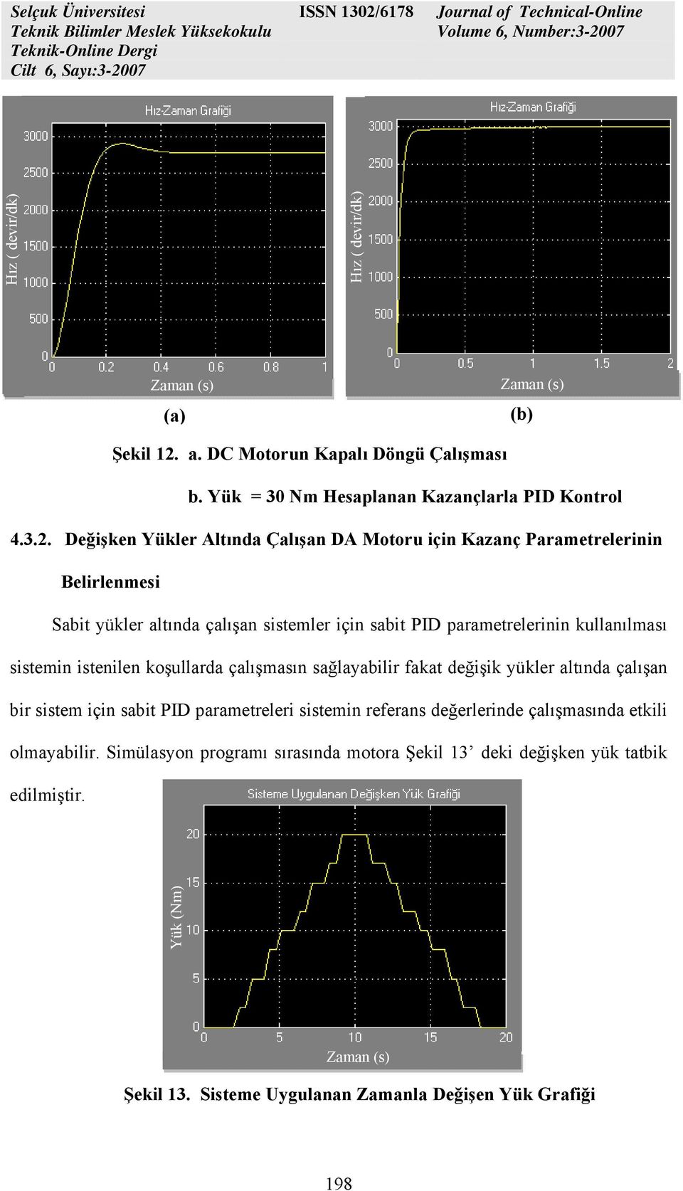 Değişken Yükler Altında Çalışan DA Motoru için Kazanç Parametrelerinin Belirlenmesi Sabit yükler altında çalışan sistemler için sabit PID parametrelerinin