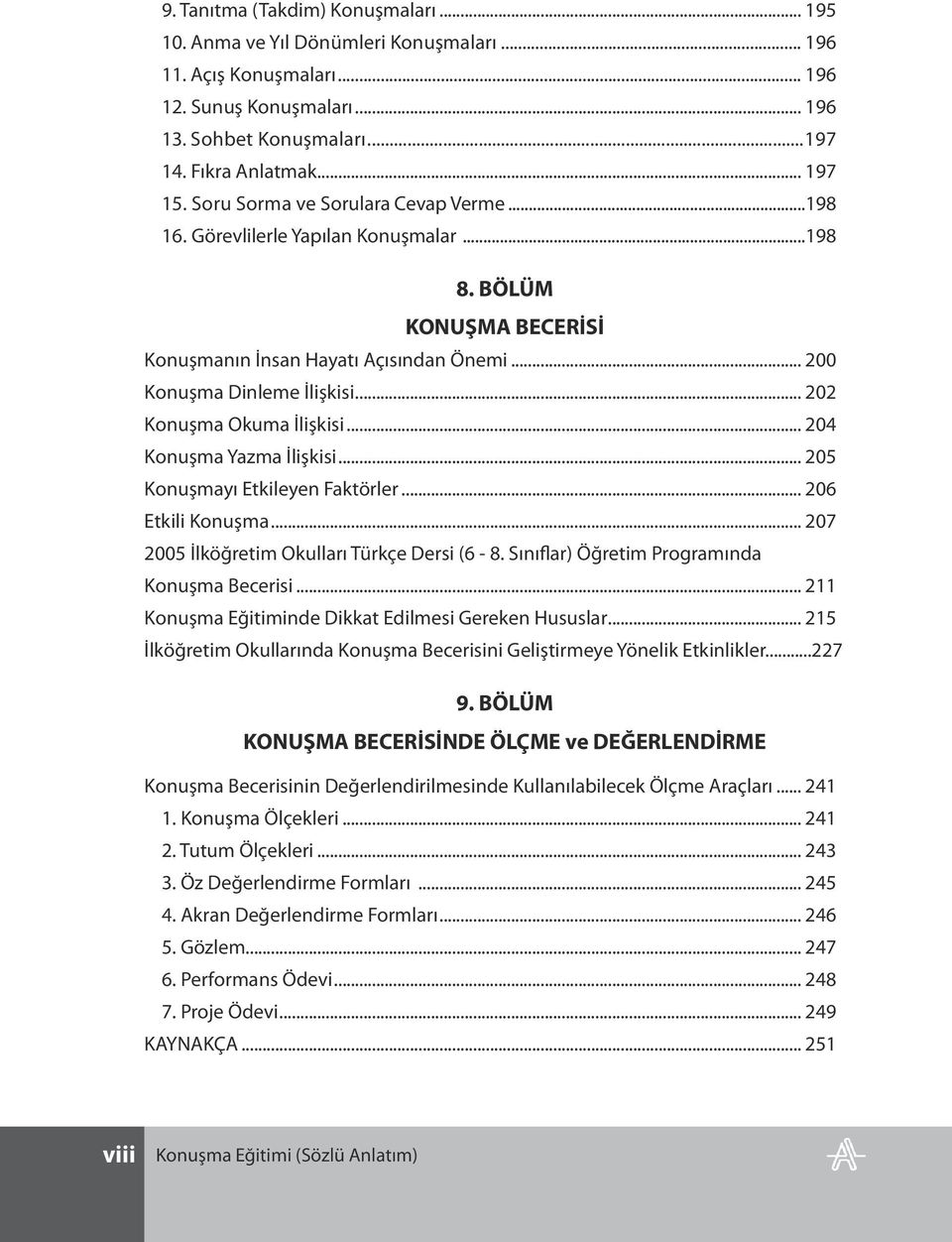 .. 202 Konuşma Okuma İlişkisi... 204 Konuşma Yazma İlişkisi... 205 Konuşmayı Etkileyen Faktörler... 206 Etkili Konuşma... 207 2005 İlköğretim Okulları Türkçe Dersi (6-8.