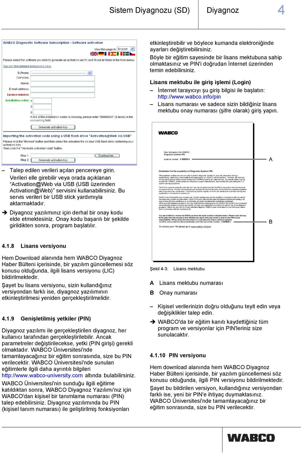 Lisans mektubu ile giriş işlemi (Login) İnternet tarayıcıyı şu giriş bilgisi ile başlatın: http://www.wabco.