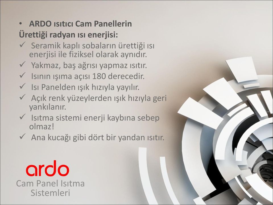 Isının ışıma açısı 180 derecedir. Isı Panelden ışık hızıyla yayılır.