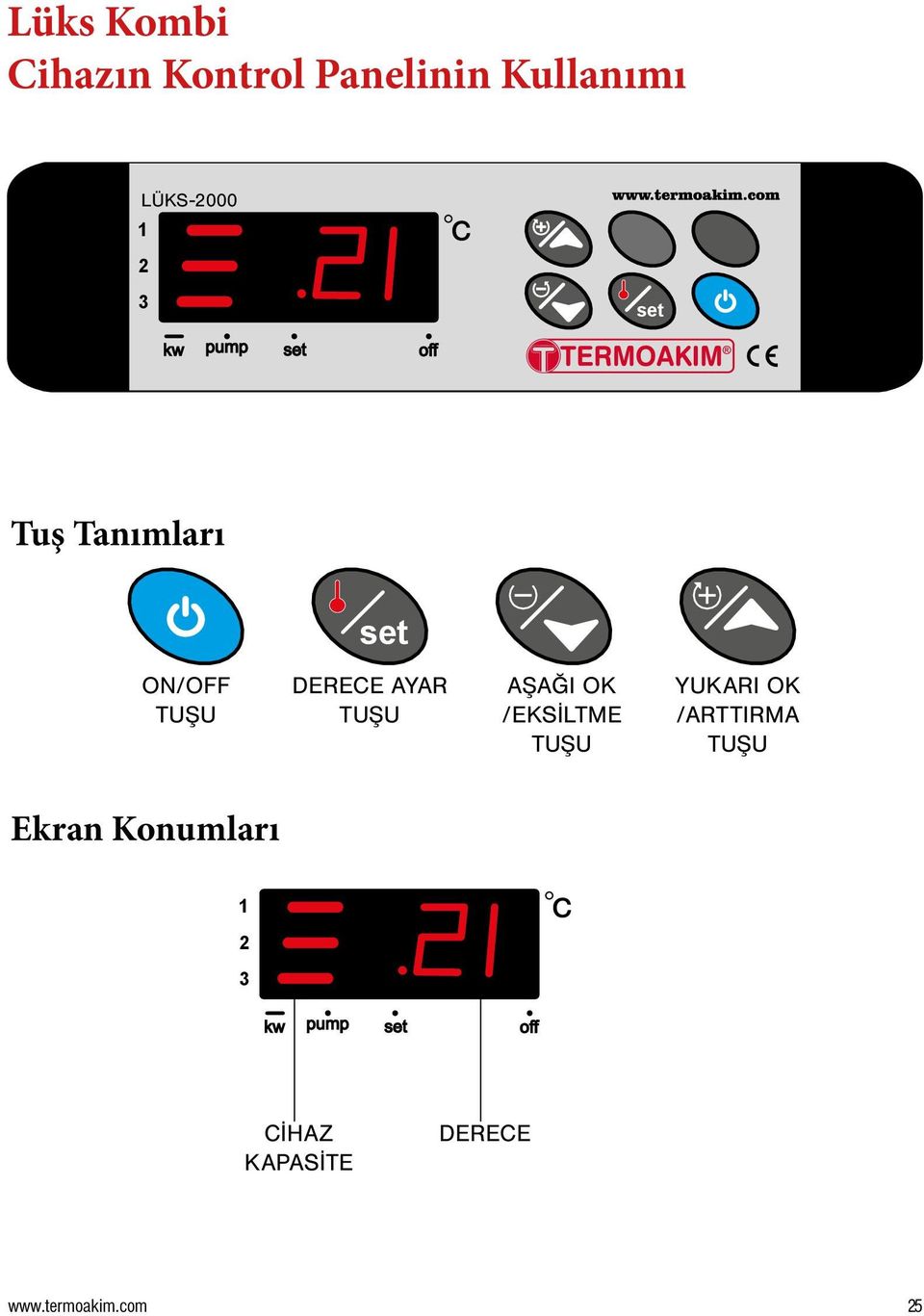 AŞAĞI OK /EKSİLTME TUŞU YUKARI OK /ARTTIRMA TUŞU Ekran Konumları