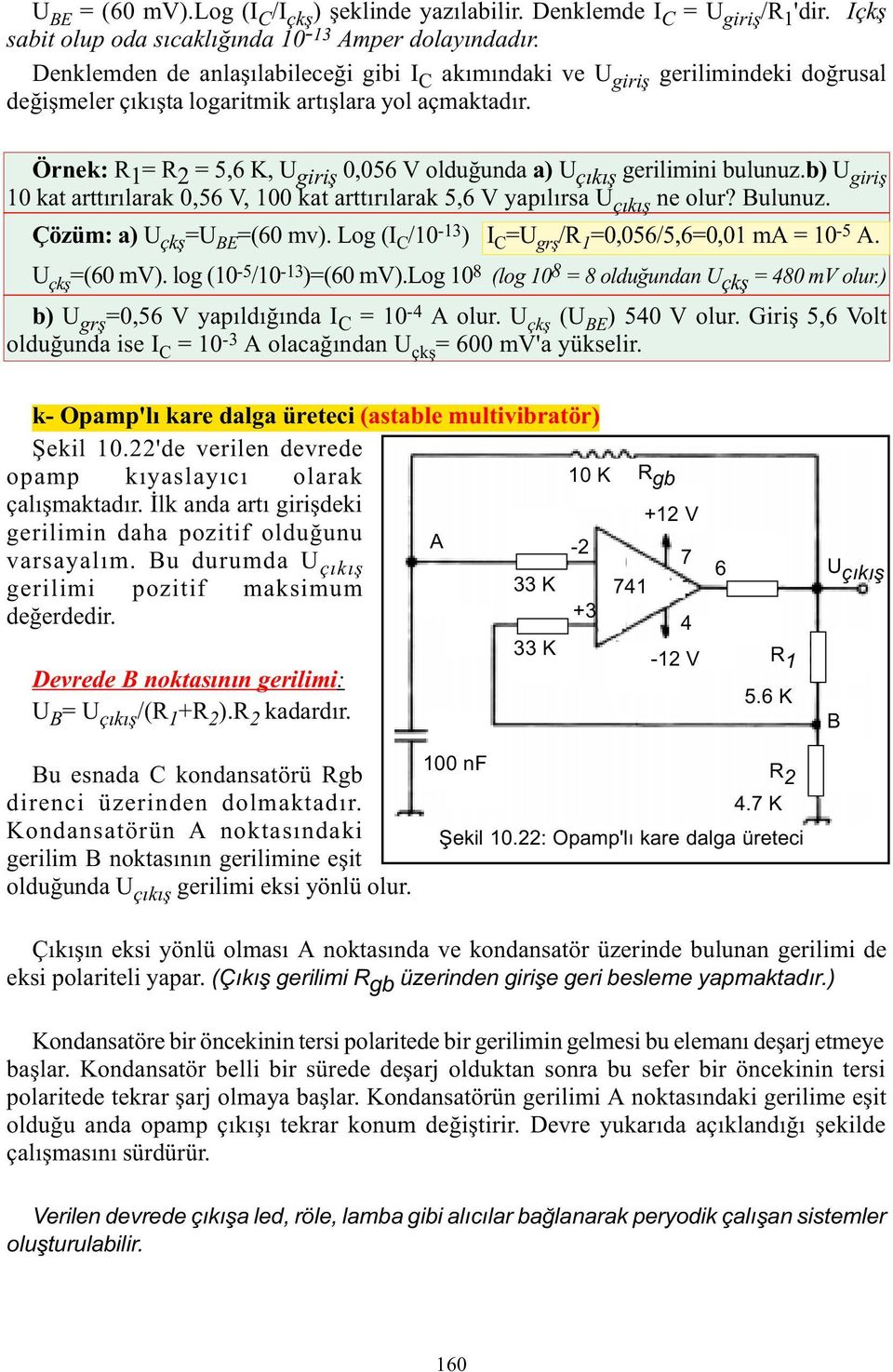 b) 10 kat arttýrýlarak 0,5 V, 100 kat arttýrýlarak 5, V yapýlýrsa ne olur? Bulunuz. Çözüm: a) U çkþ =U BE =(0 mv). Log (I C /10-13 ) I C =U grþ / =0,05/5,=0,01 ma = 10-5 A. U çkþ =(0 mv).