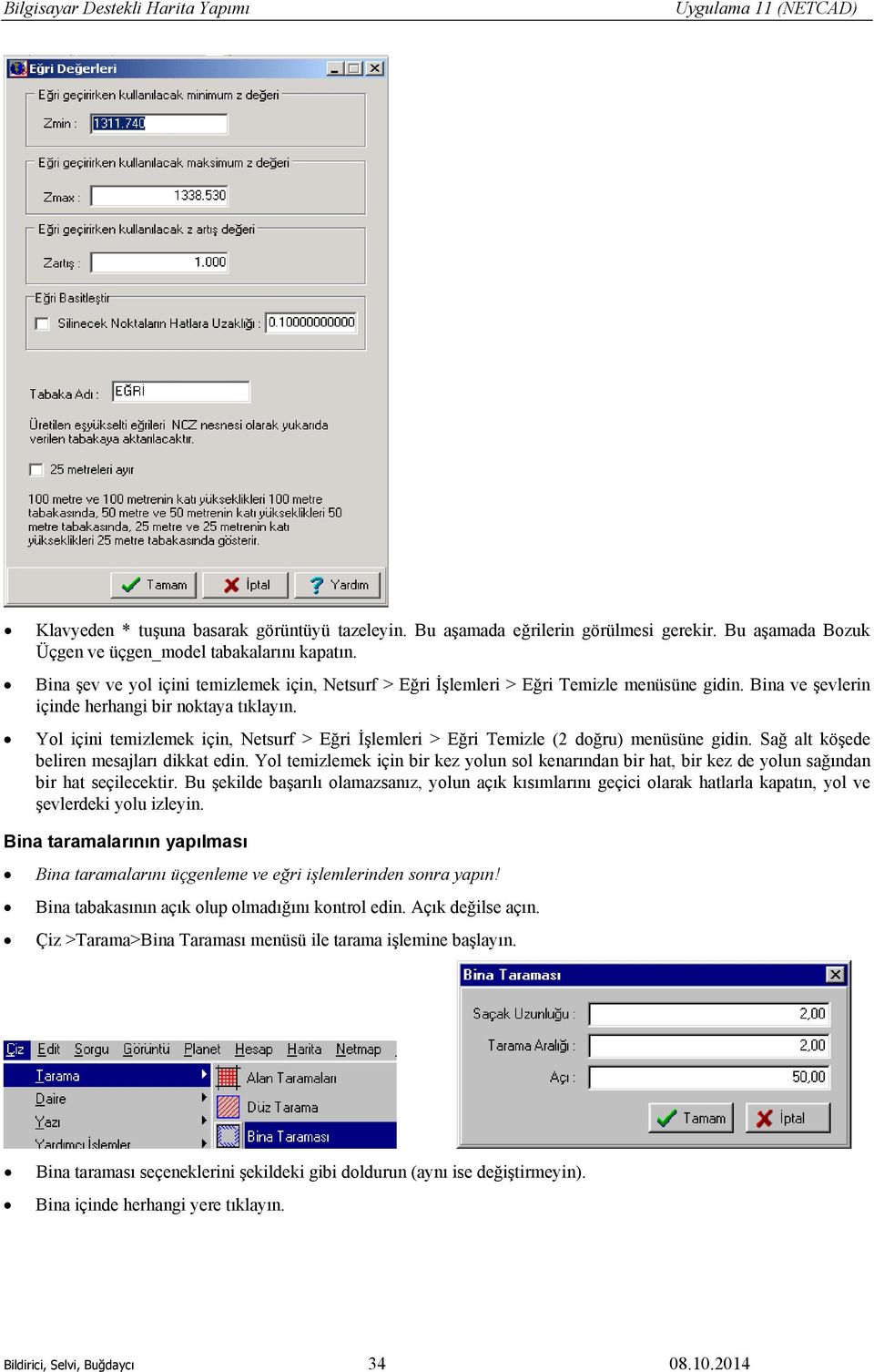 Yol içini temizlemek için, Netsurf > Eğri İşlemleri > Eğri Temizle (2 doğru) menüsüne gidin. Sağ alt köşede beliren mesajları dikkat edin.