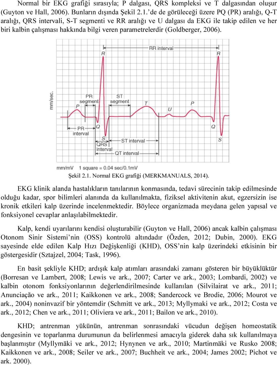 (Goldberger, 2006). Şekil 2.1. Normal EKG grafiği (MERKMANUALS, 2014).