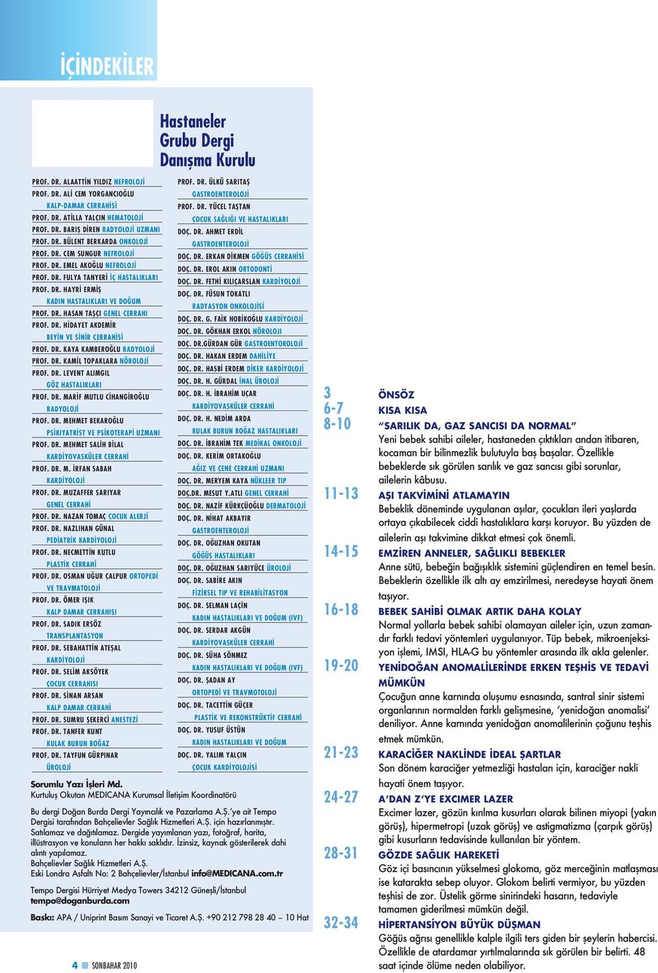 DR. HİDAYET AKDEMİR BEYİN VE SİNİR CERRAHİSİ PROF. DR. KAYA KAMBEROĞLU RADYOLOJİ PROF. DR. KAMİL TOPAKLARA NÖROLOJİ PROF. DR. LEVENT ALIMGIL GÖZ HASTALIKLARI PROF. DR. MARİF MUTLU CİHANGİROĞLU RADYOLOJİ PROF.