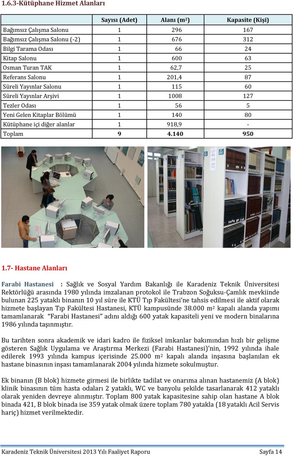 7 Hastane Alanları Farabi Hastanesi : Sağlık ve Sosyal Yardım Bakanlığı ile Karadeniz Teknik Üniversitesi Rektörlüğü arasında 980 yılında imzalanan protokol ile Trabzon SoğuksuÇamlık mevkiinde