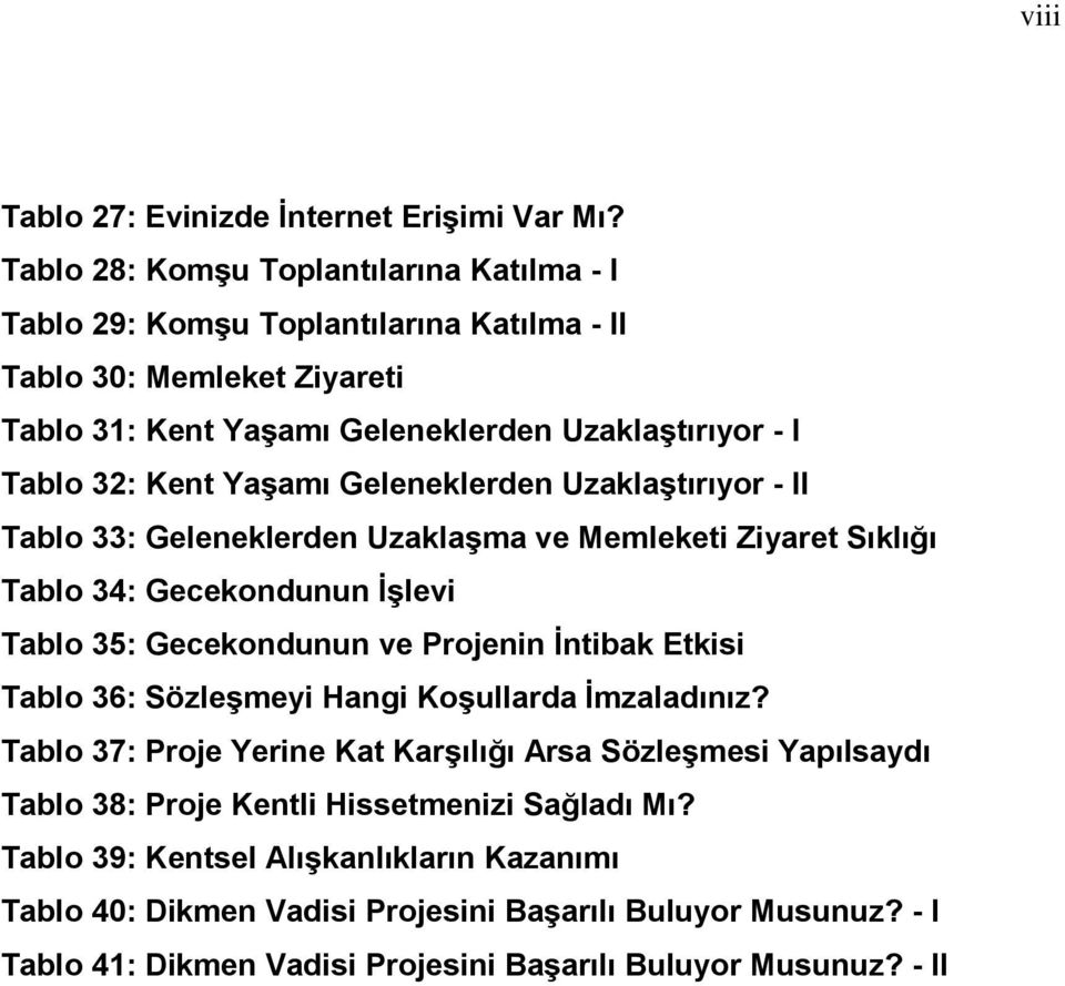 Yaşamı Geleneklerden Uzaklaştırıyor - II Tablo 33: Geleneklerden Uzaklaşma ve Memleketi Ziyaret Sıklığı Tablo 34: Gecekondunun İşlevi Tablo 35: Gecekondunun ve Projenin İntibak Etkisi