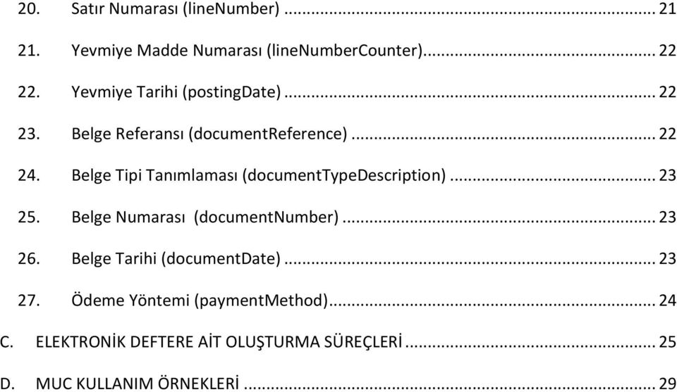 Belge Tipi Tanımlaması (documenttypedescription)... 23 25. Belge Numarası (documentnumber)... 23 26.