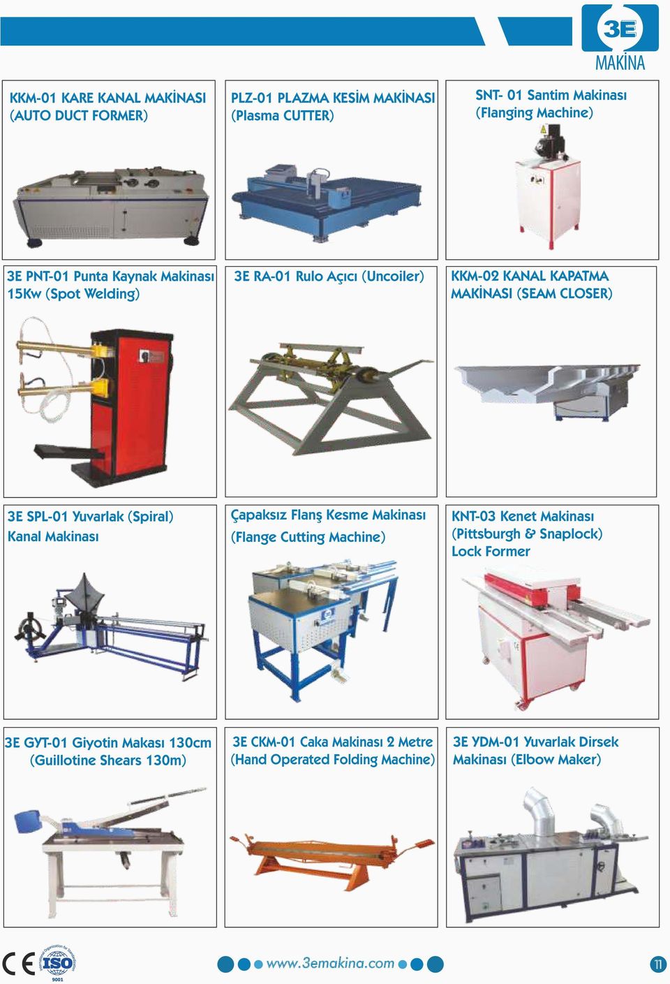 Makinası Çapaksız Flanş Kesme Makinası (Flange Cutting Machine) KNT-03 Kenet Makinası (Pittsburgh & Snaplock) Lock Former 3E GYT-01 Giyotin Makası 130cm