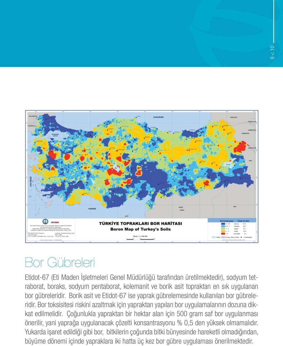 Bor toksisitesi riskini azaltmak için yapraktan yapılan bor uygulamalarının dozuna dikkat edilmelidir.