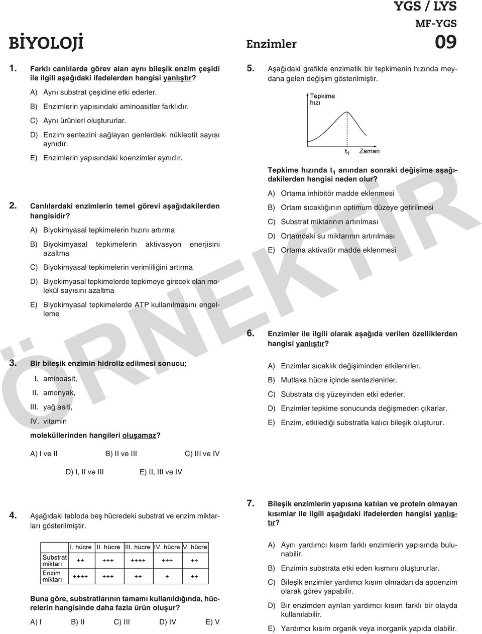 E) Enzimlerin yapısındaki ko en zimler aynıdır. 2. Canlılardaki enzimlerin temel görevi aşağıdakilerden hangisidir?