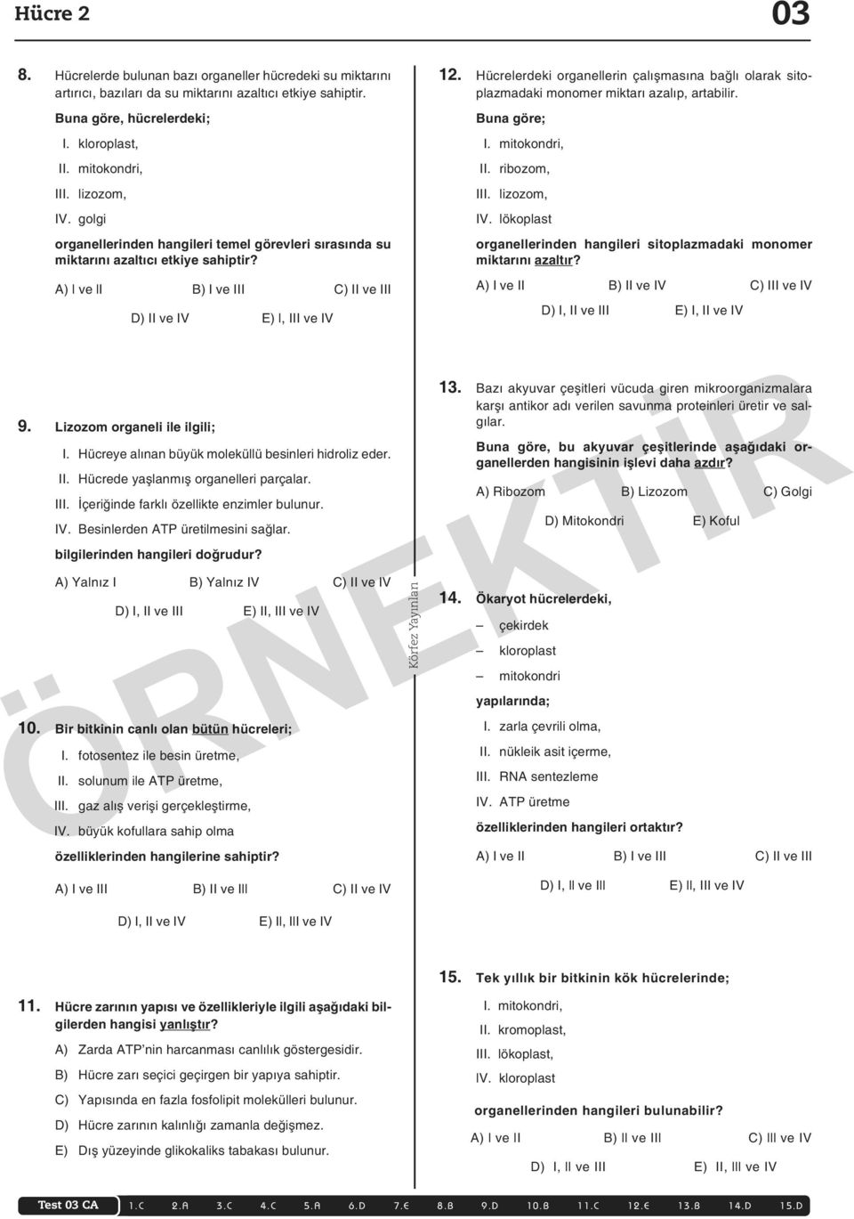 Hücrelerdeki organellerin çalışmasına bağlı olarak sitoplazmadaki monomer miktarı azalıp, artabilir. Buna göre; I. mi to kond ri, II. ri bo zom, III. li zo zom, IV.