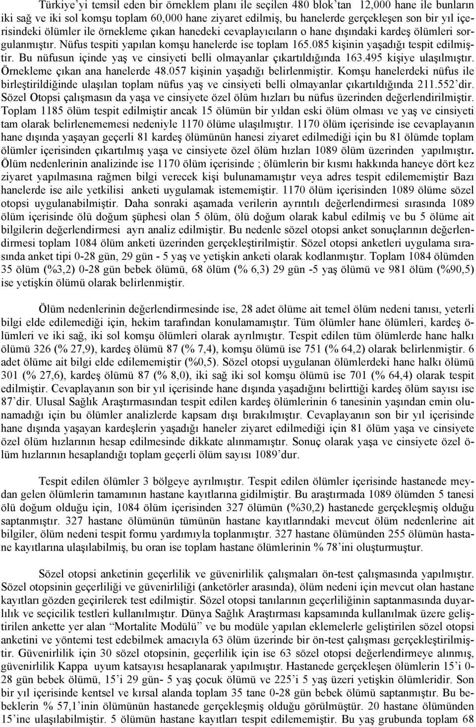 085 kişinin yaşadığı tespit edilmiştir. Bu nüfusun içinde yaş ve cinsiyeti belli olmayanlar çıkartıldığında 163.495 kişiye ulaşılmıştır. Örnekleme çıkan ana hanelerde 48.