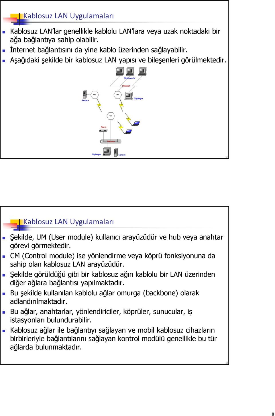 CM (Control module) ise yönlendirme veya köprü fonksiyonuna da sahip olan kablosuz LAN arayüzüdür.