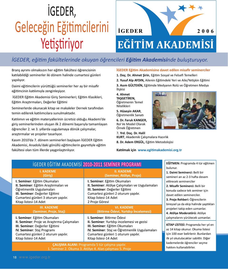 Daimi eğitimcilerin yürüttüğü seminerler her ay bir misafir eğitimcinin katılımıyla zenginleşiyor.