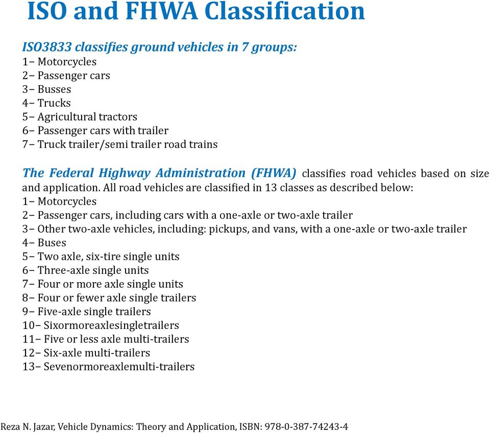 Passenger cars with trailer 7 Truck trailer/semi trailer road trains The Federal Highway Administration (FHWA) classifies road vehicles based on size and application.