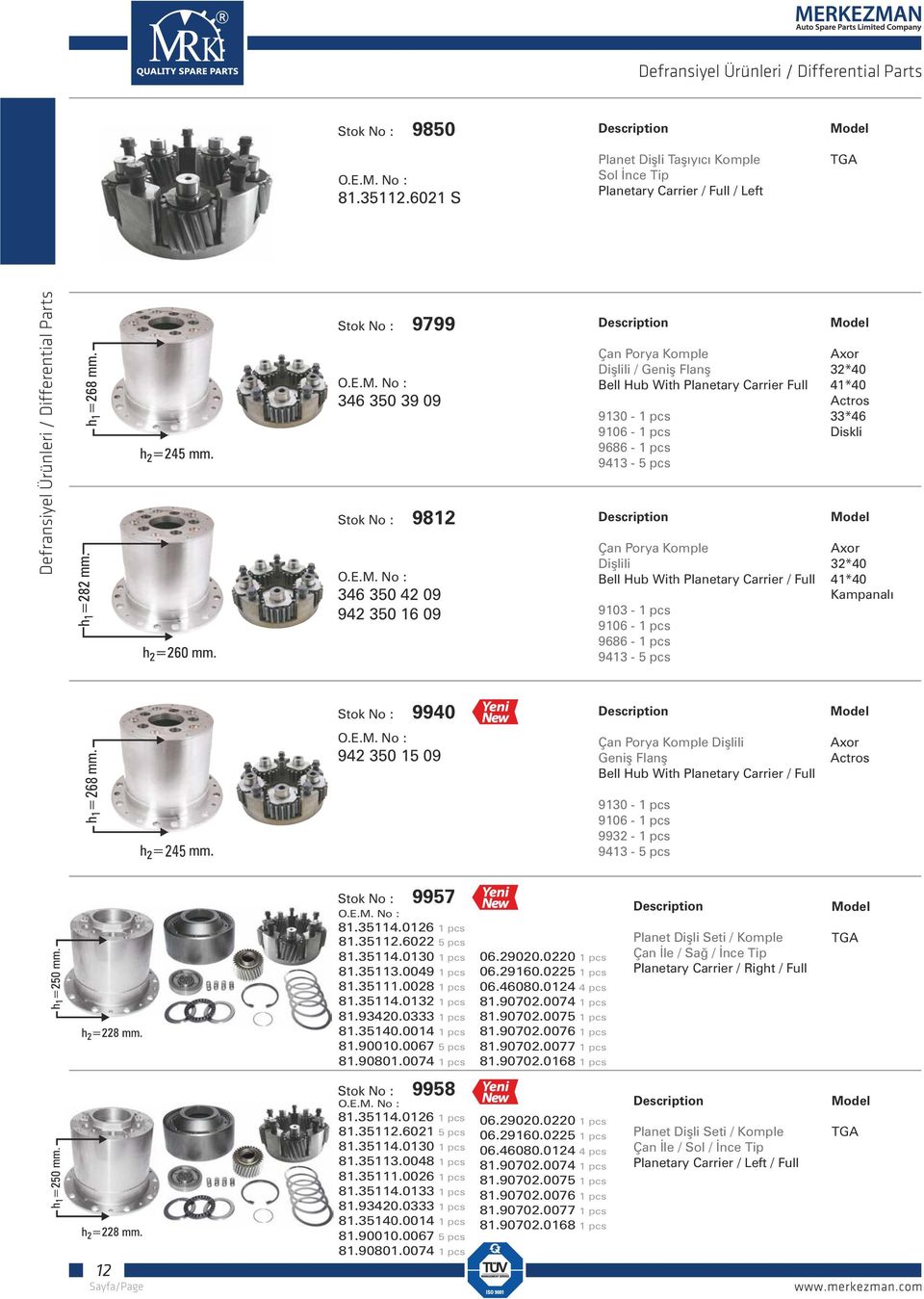 Porya Komple Dişlili / Geniş Flanş Bell Hub With Planetary Carrier Full 90-1 pcs 9106-1 pcs 9686-1 pcs 94-5 pcs Çan Porya Komple Dişlili Bell Hub With Planetary Carrier / Full 9103-1 pcs 9106-1 pcs