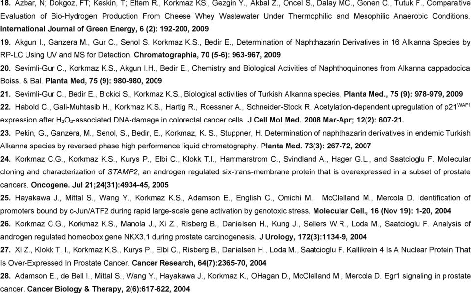 Akgun I., Ganzera M., Gur C., Senol S. Korkmaz K.S., Bedir E., Determination of Naphthazarin Derivatives in 16 Alkanna Species by RP-LC Using UV and MS for Detection.
