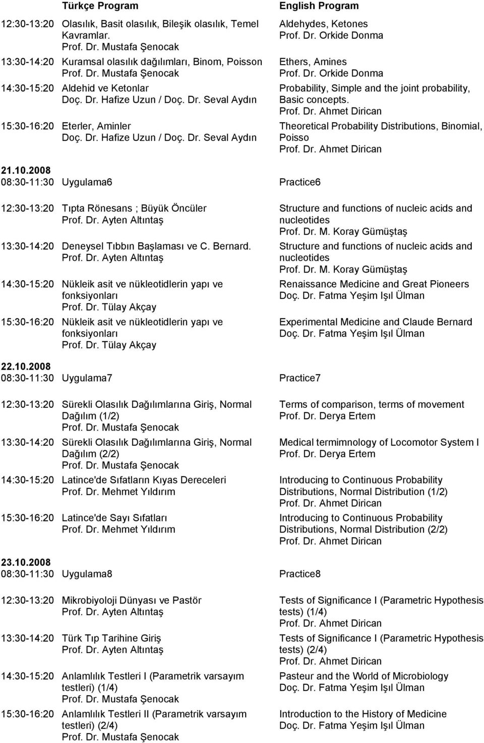 Theoretical Probability Distributions, Binomial, Poisso 21.10.2008 08:30-11:30 Uygulama6 Practice6 12:30-13:20 Tıpta Rönesans ; Büyük Öncüler Prof. Dr.