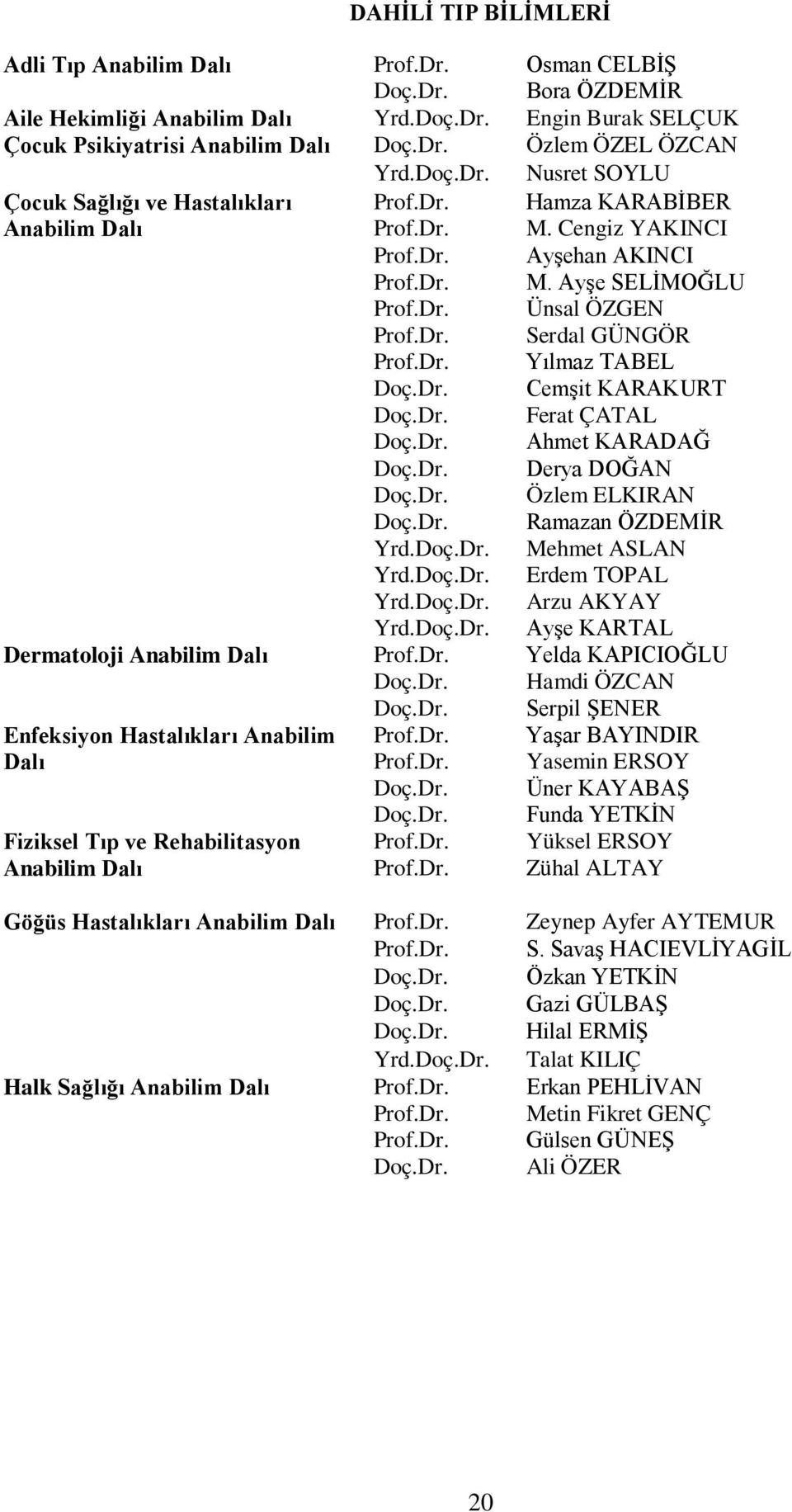 Dr. Yılmaz TABEL Doç.Dr. Cemşit KARAKURT Doç.Dr. Ferat ÇATAL Doç.Dr. Ahmet KARADAĞ Doç.Dr. Derya DOĞAN Doç.Dr. Özlem ELKIRAN Doç.Dr. Ramazan ÖZDEMİR Yrd.Doç.Dr. Mehmet ASLAN Yrd.Doç.Dr. Erdem TOPAL Yrd.