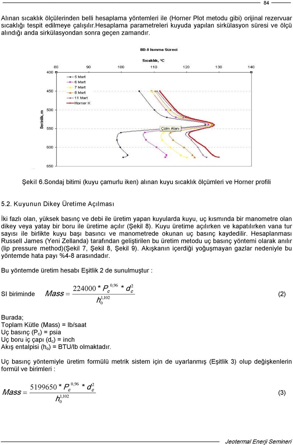 Sondaj bitimi (kuyu çamurlu iken) alınan kuyu sıcaklık ölçümleri ve Horner profili 5.2.