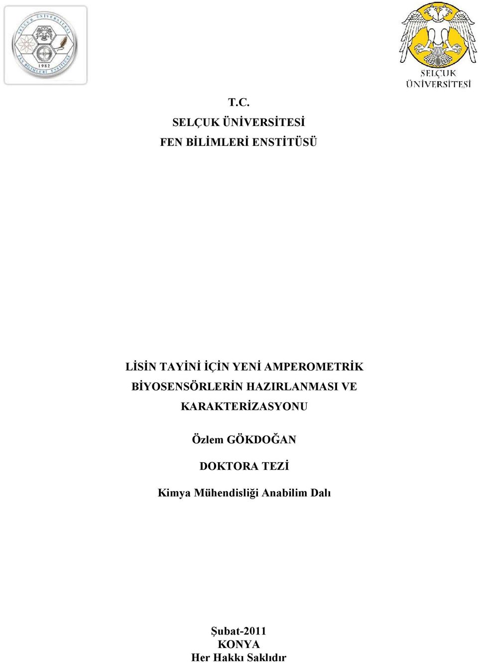 HAZIRLANMASI VE KARAKTERİZASYONU Özlem GÖKDOĞAN DOKTORA