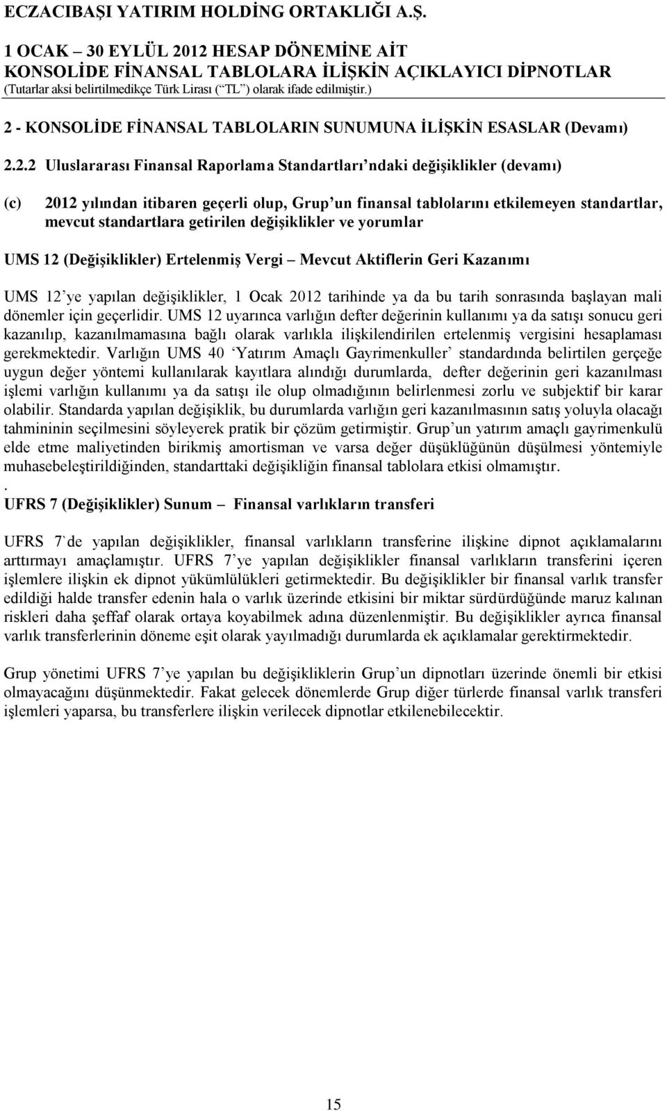 değişiklikler, 1 Ocak 2012 tarihinde ya da bu tarih sonrasında başlayan mali dönemler için geçerlidir.