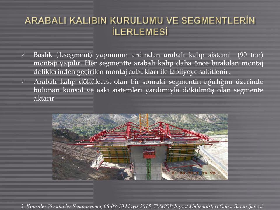 çubukları ile tabliyeye sabitlenir.