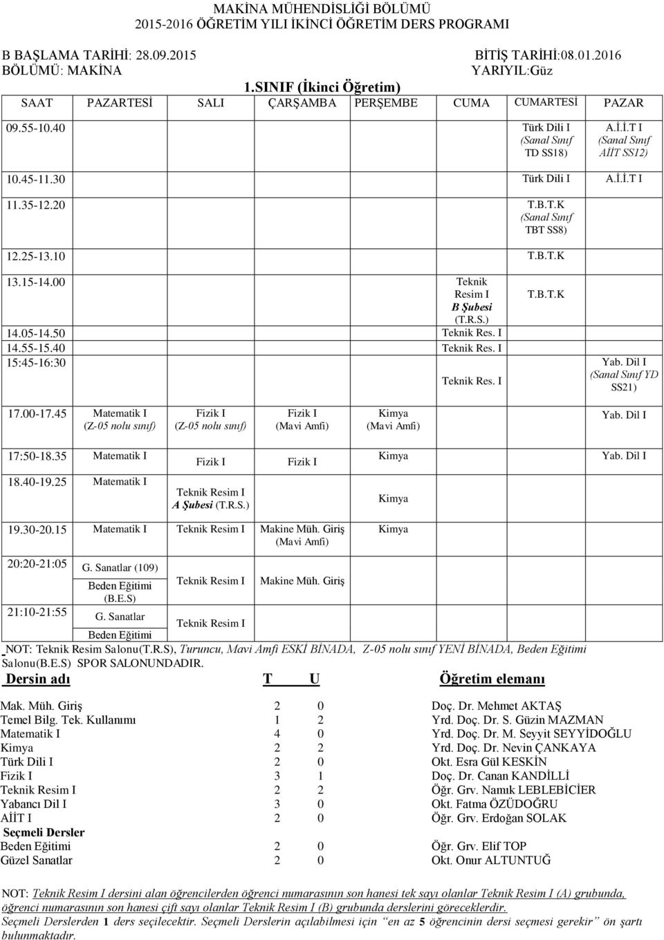 I 15:45-16:30 Teknik Res. I T.B.T.K Yab. Dil I (Sanal Sınıf YD SS21) 17.00-17.45 Yab. Dil I 17:50-18.35 Yab. Dil I 18.40-19.25 A Şubesi (T.R.S.) 19.30-20.15 Makine Müh. Giriş 20:20-21:05 G.
