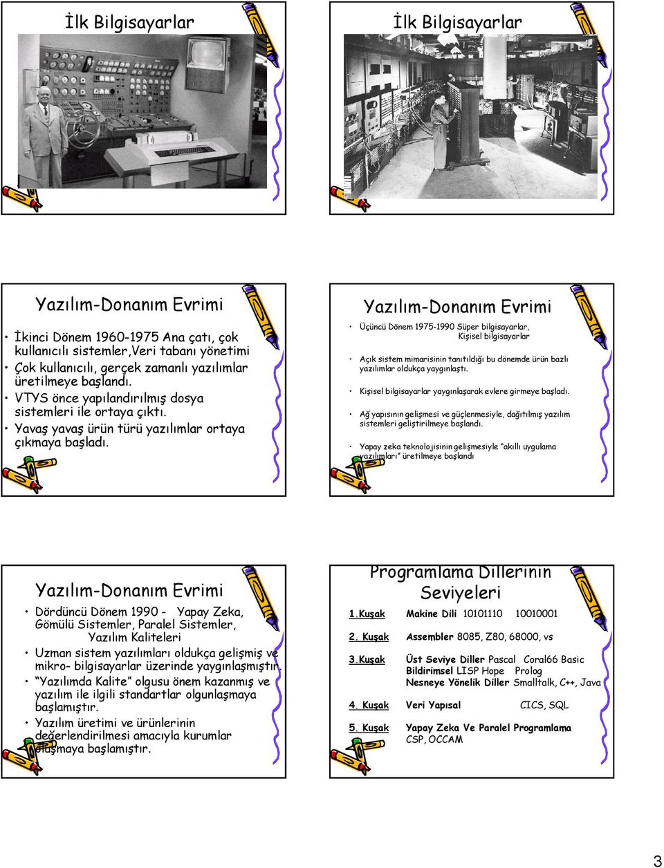 Üçüncü Dönem 1975-1990 Süper bilgisayarlar, Kişisel bilgisayarlar Açık sistem mimarisinin tanıtıldığı bu dönemde ürün bazlı yazılımlar oldukça yaygınlaştı.