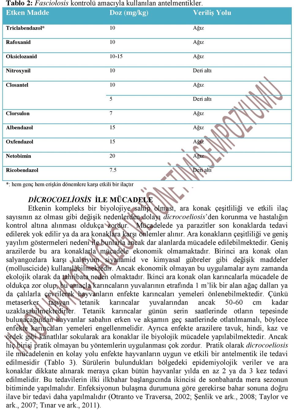 Oxfendazol 15 Ağız Netobimin 20 Ağız Ricobendazol 7.