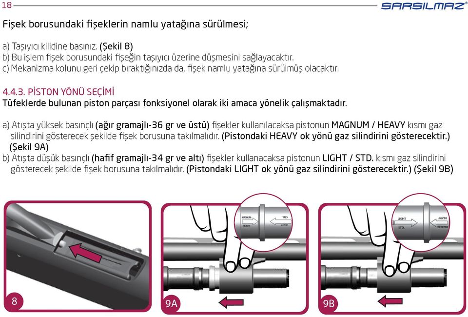 PİSTON YÖNÜ SEÇİMİ Tüfeklerde bulunan piston parçası fonksiyonel olarak iki amaca yönelik çalışmaktadır.