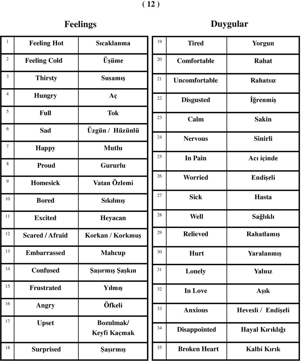 Hasta Excited Heyacan Well Sağlıklı Scared / Afraid Korkan / Korkmuş Relieved Rahatlamış Embarrassed Mahcup 0 Hurt Yaralanmış Confused Şaşırmış Şaşkın Lonely Yalnız