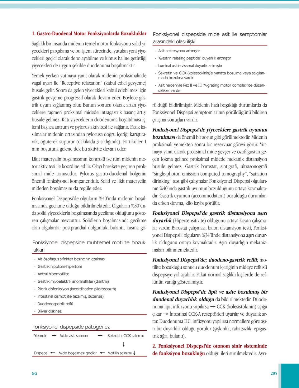 Yemek yerken yutmaya yanıt olarak midenin proksimalinde vagal uyarı ile Receptive relaxation (kabul edici gevşeme) husule gelir.