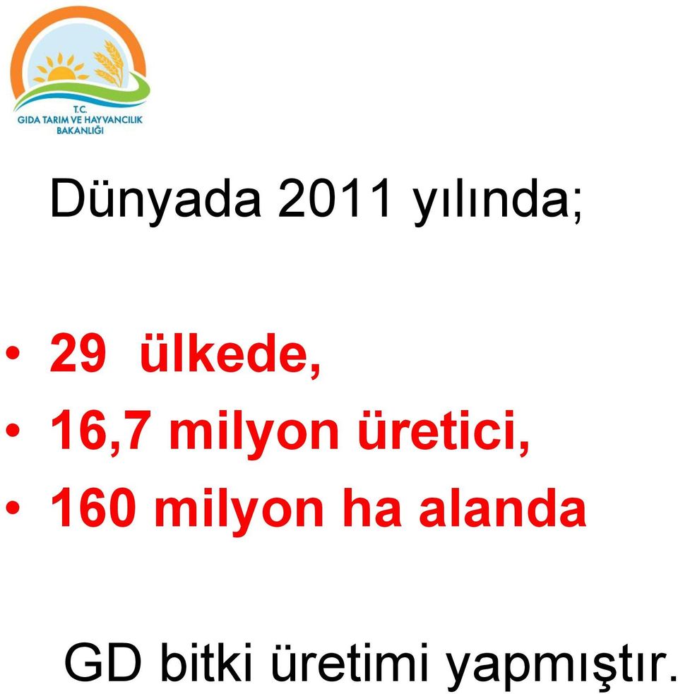 üretici, 160 milyon ha