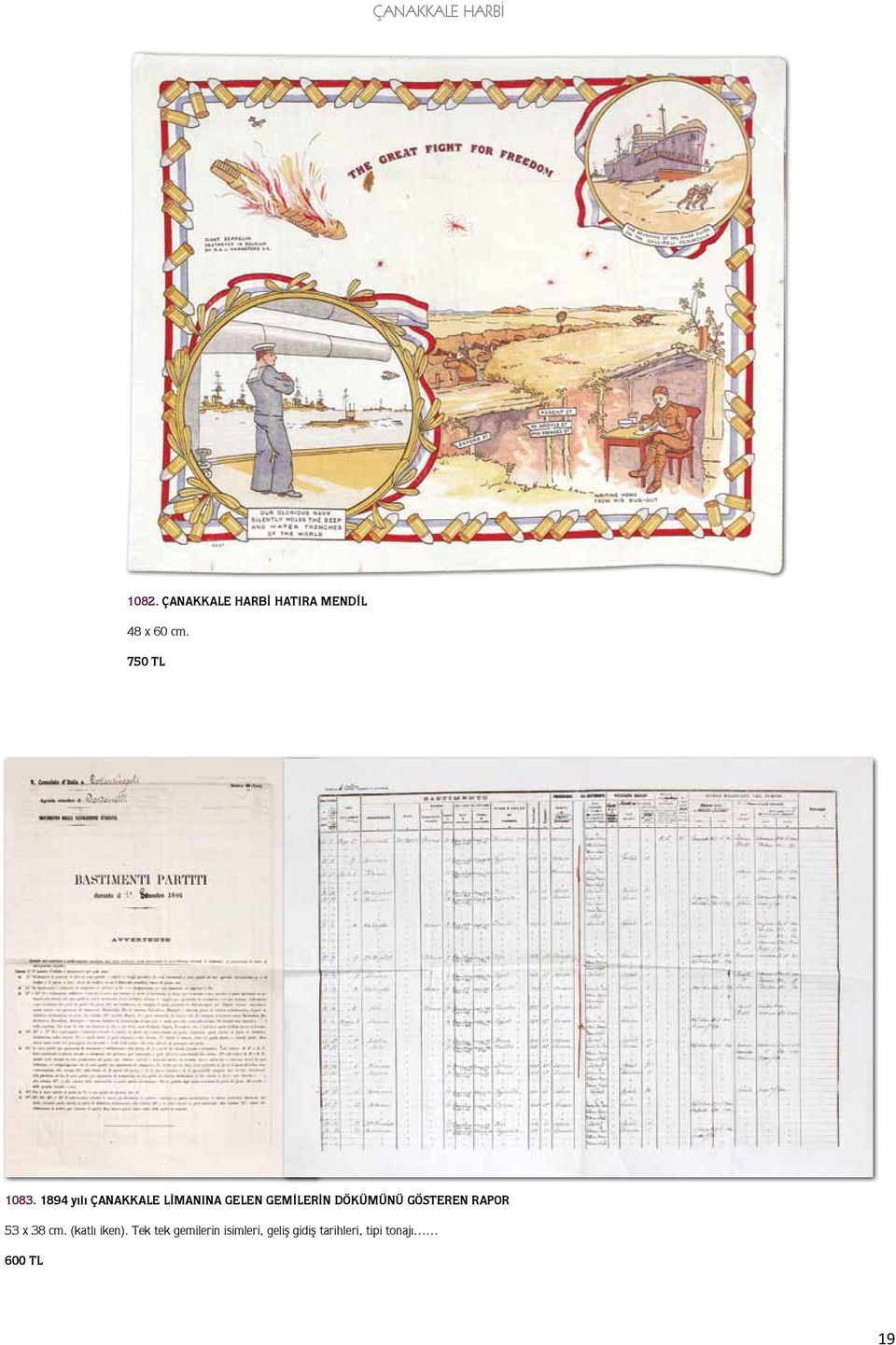 1894 yılı ÇANAKKALE LİMANINA GELEN GEMİLERİN DÖKÜMÜNÜ