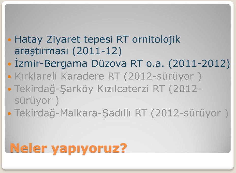 a Düzova RT o.a. (2011-2012) Kırklareli Karadere RT