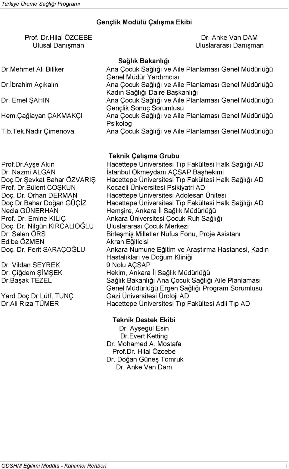 Daire Başkanlığı Ana Çocuk Sağlığı ve Aile Planlaması Genel Müdürlüğü Gençlik Sonuç Sorumlusu Ana Çocuk Sağlığı ve Aile Planlaması Genel Müdürlüğü Psikolog Ana Çocuk Sağlığı ve Aile Planlaması Genel