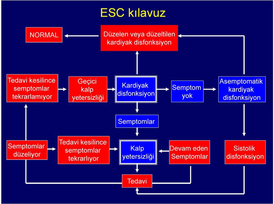 Asemptomatik kardiyak disfonksiyon Semptomlar Semptomlar düzeliyor Tedavi kesilince