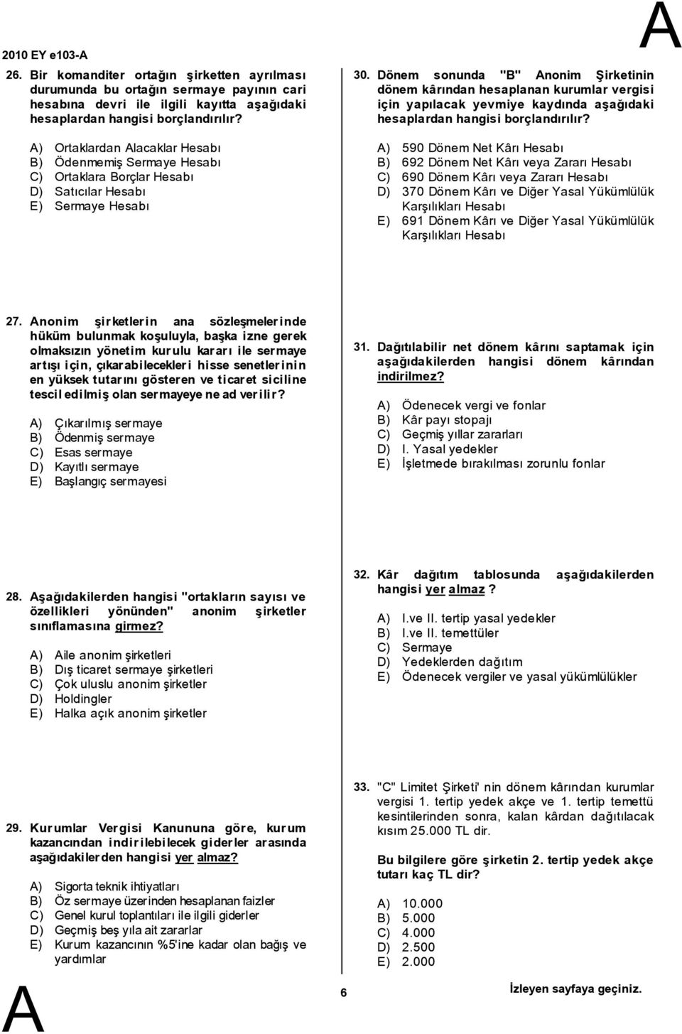 Dönem sonunda "" nonim Şirketinin dönem kârından hesaplanan kurumlar vergisi için yapılacak yevmiye kaydında aşağıdaki hesaplardan hangisi borçlandırılır?