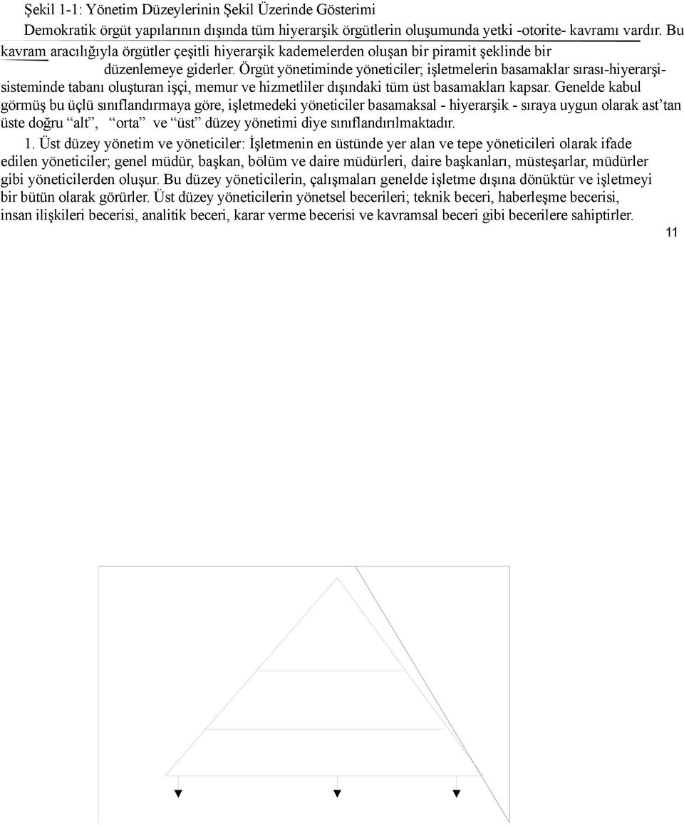 Örgüt yönetiminde yöneticiler; işletmelerin basamaklar sırası-hiyerarşisisteminde tabanı oluşturan işçi, memur ve hizmetliler dışındaki tüm üst basamakları kapsar.