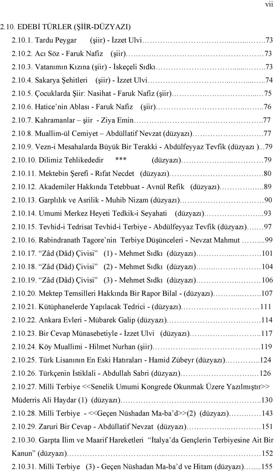 ..77 2.10.8. Muallim-ül Cemiyet Abdüllatif Nevzat (düzyazı).77 2.10.9. Vezn-i Mesahalarda Büyük Bir Terakki - Abdülfeyyaz Tevfik (düzyazı )...79 2.10.10. Dilimiz Tehlikededir *** (düzyazı)... 79 2.10.11.