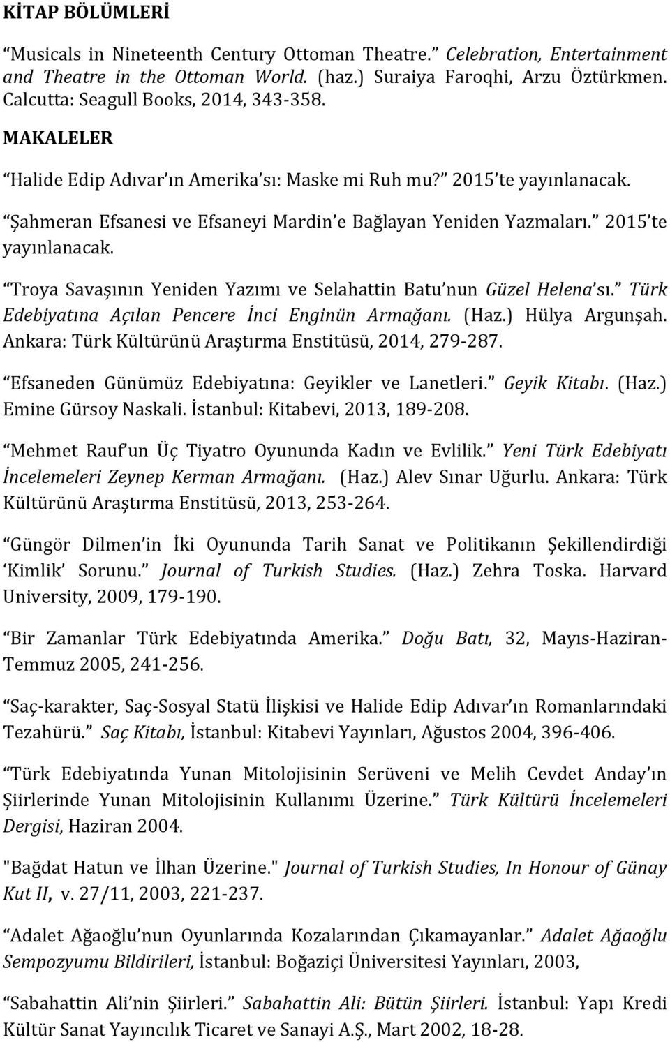 2015 te yayınlanacak. Troya Savaşının Yeniden Yazımı ve Selahattin Batu nun Güzel Helena sı. Türk Edebiyatına Açılan Pencere İnci Enginün Armağanı. (Haz.) Hülya Argunşah.