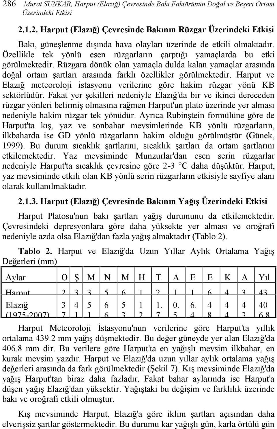 Harput ve Elazığ meteoroloji istasyonu verilerine göre hakim rüzgar yönü KB sektörlüdür.