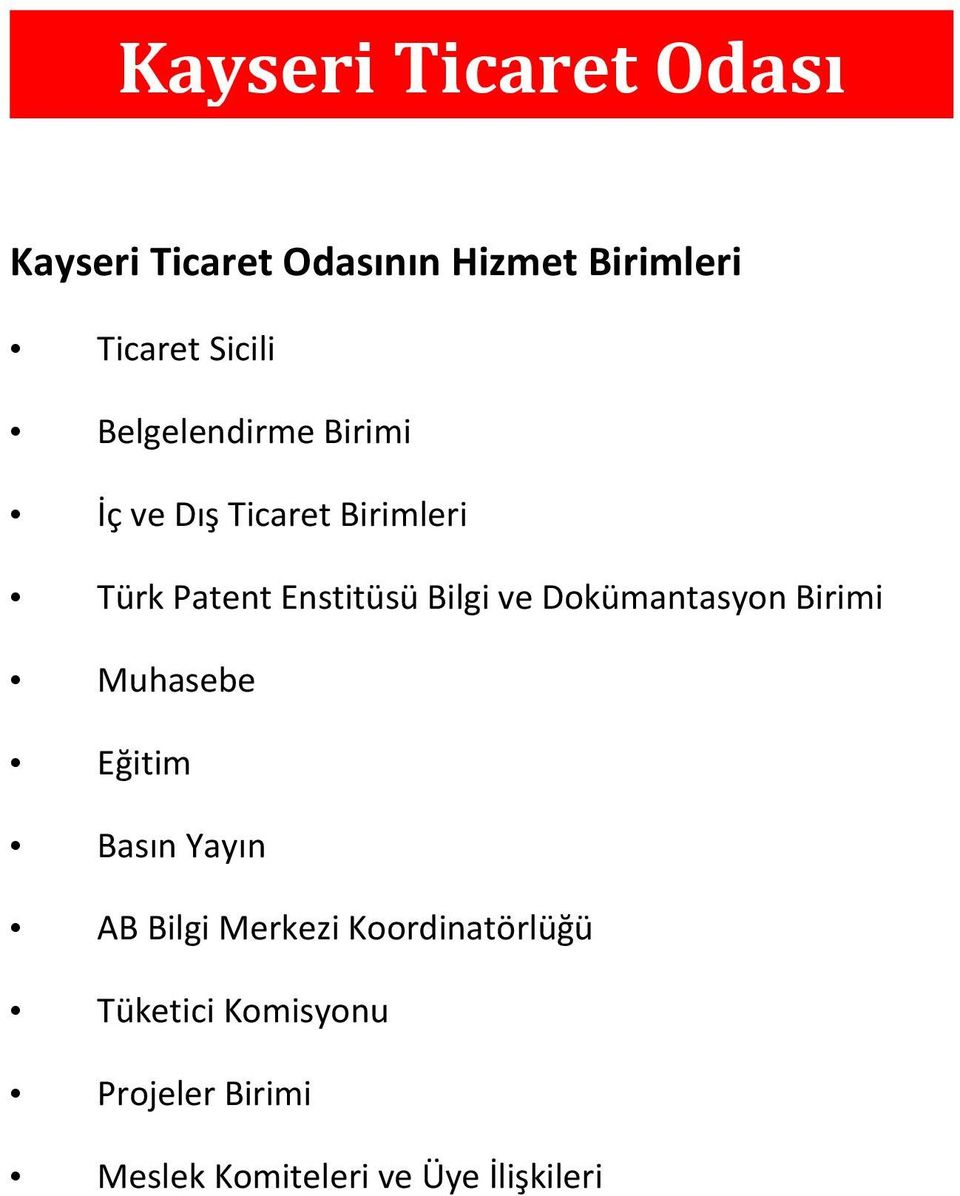 Bilgi ve Dokümantasyon Birimi Muhasebe Eğitim Basın Yayın AB Bilgi Merkezi